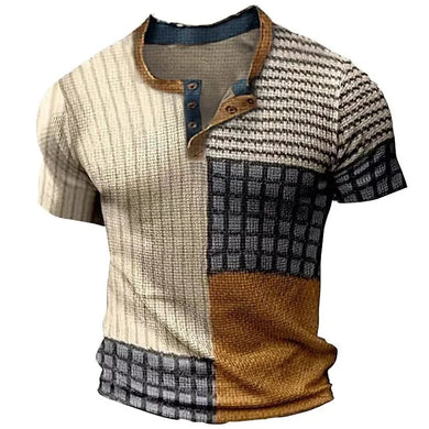 Vintage Men's T Shirt 3D Fashion Patchwork Printed T Shirt