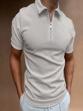 Men's Solid Color Polo Shirt Short Sleeve Turn-Down Collar Zipper