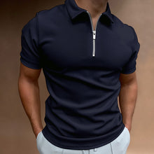 Men's Solid Color Polo Shirt Short Sleeve Turn-Down Collar Zipper